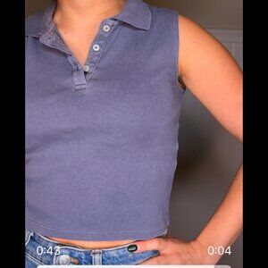 Slate Grey Blue Sleeveless Polo Crop Top